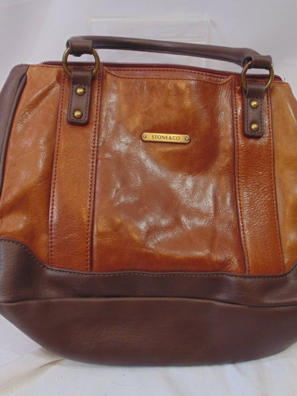 STONE AND CO Brown Purse Medium Size Shoulder Bag Leather NICE Classic Classy